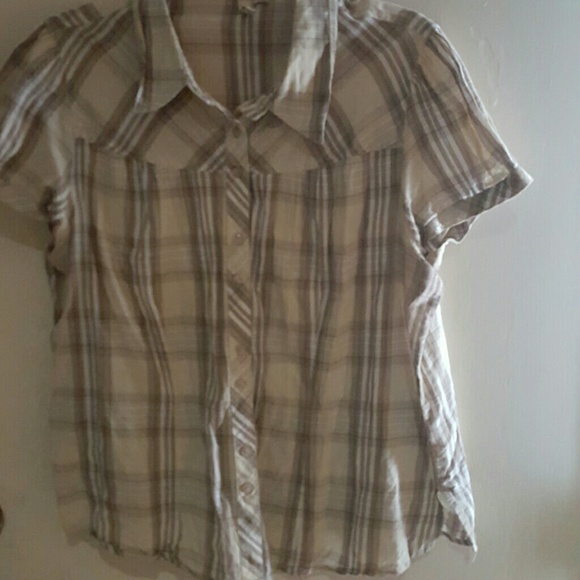 Brown and tan button down top
