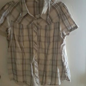 Brown and tan button down top