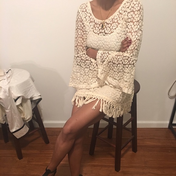 Cream bohemian fringe dress
