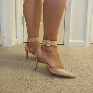 Nude Nine West heels with ankle strap