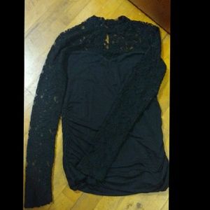 High neck lace long sleeved shirt