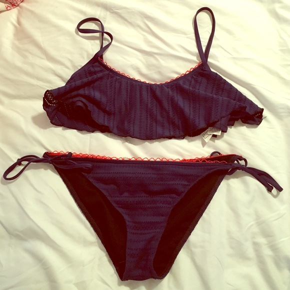 Splendid navy crochet with red trim bikini