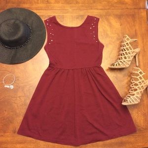 Edgy maroon cotton dress, with silver detailing