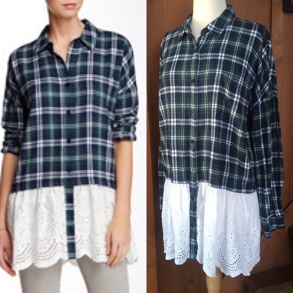 Blu Pepper Plaid & White Eyelet Tunic Top