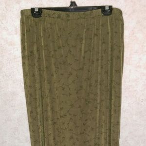 Olive green maxi skirt with vine like print backg