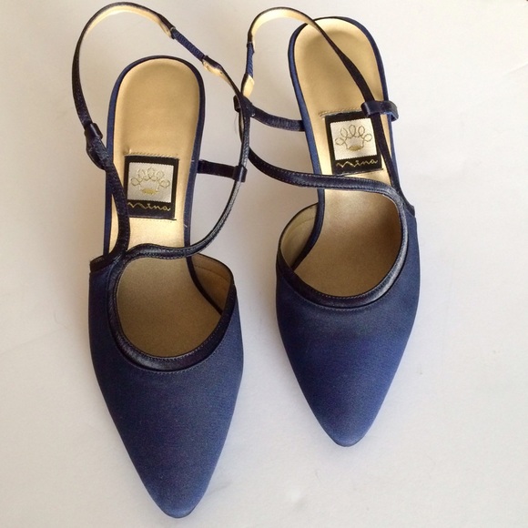Shoes - Vintage Nina Dark Blue Fabric Dress Heels