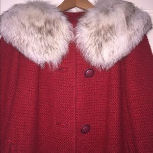 Vintage Red Coat with Fur Collar