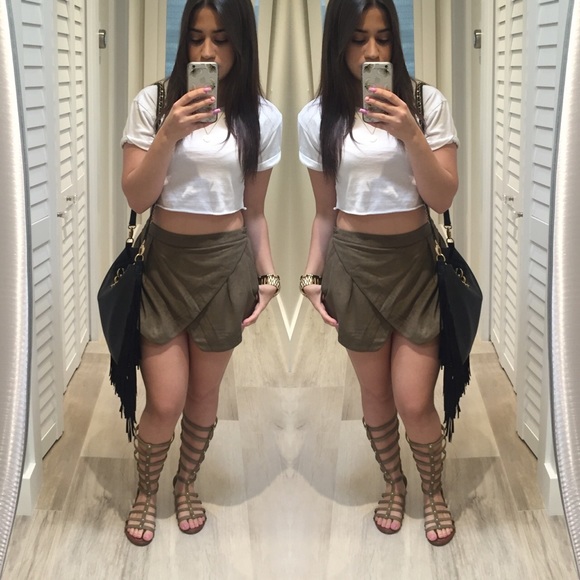 Olive Green Suede Skort - Picture 2 of 3