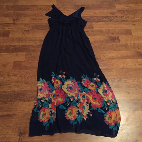 Blue with vibrant flowers maxi dress