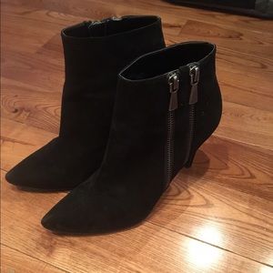 Black suede high heel booties