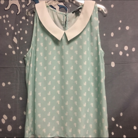 Cat pattern mint collared tank