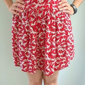 Crane-Print Flowy Skirt, New without tags