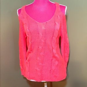 Forever 21 Neon Coral Open Shoulder Sweater Sz S