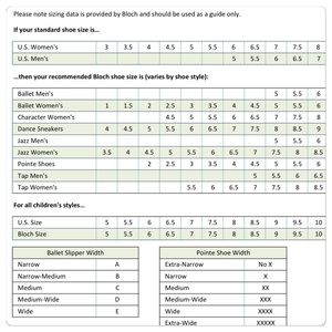 Pointe Shoes Size Chart Us