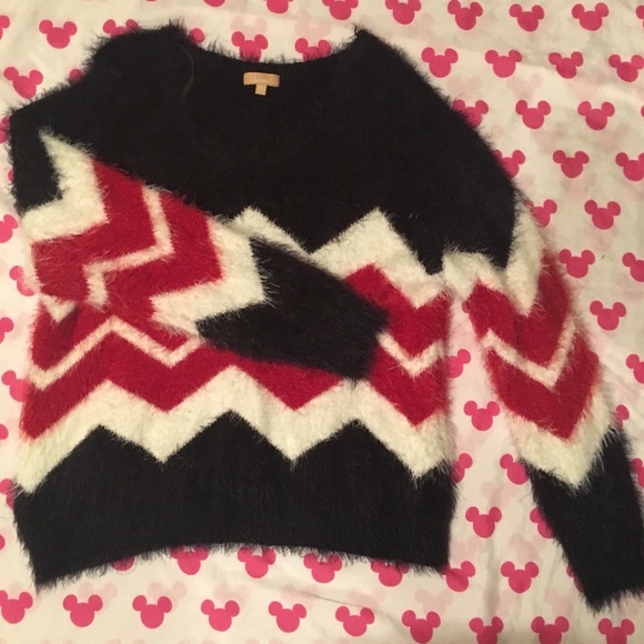Fuzzy Chevron Striped Sweater - Picture 1 of 2