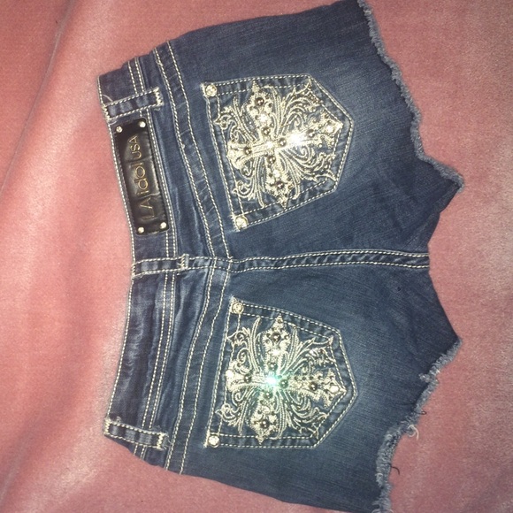 Gently worn LA Idol dark denim shorts
