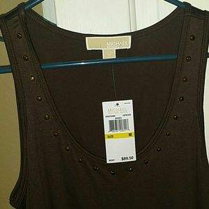NWT Michael Kors brown tank with rivets on neck