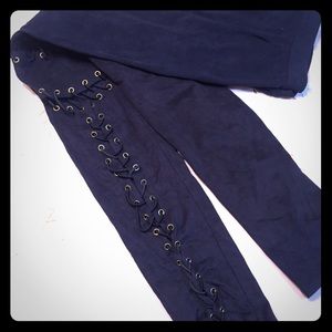 Black Suede Corset Leggings Sz Small Zip up