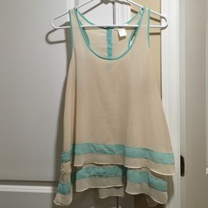 Cream and aqua blouse