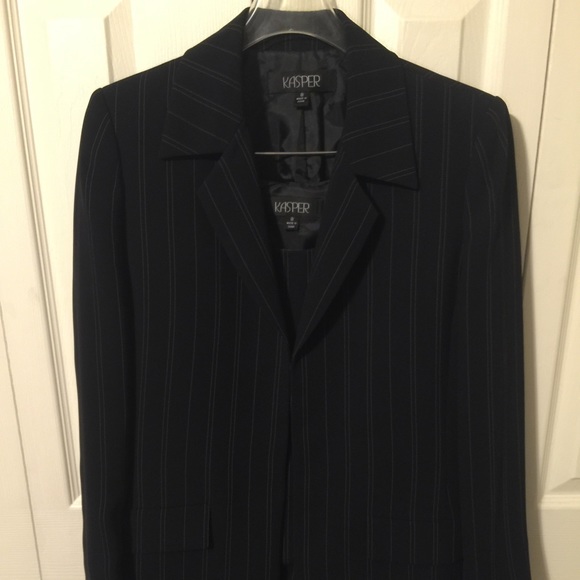 Three piece pin stripe navy blue Kasper suit