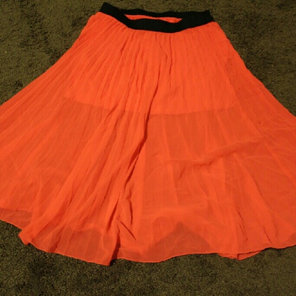 H&M Bright Orange Midi Sheer Skirt