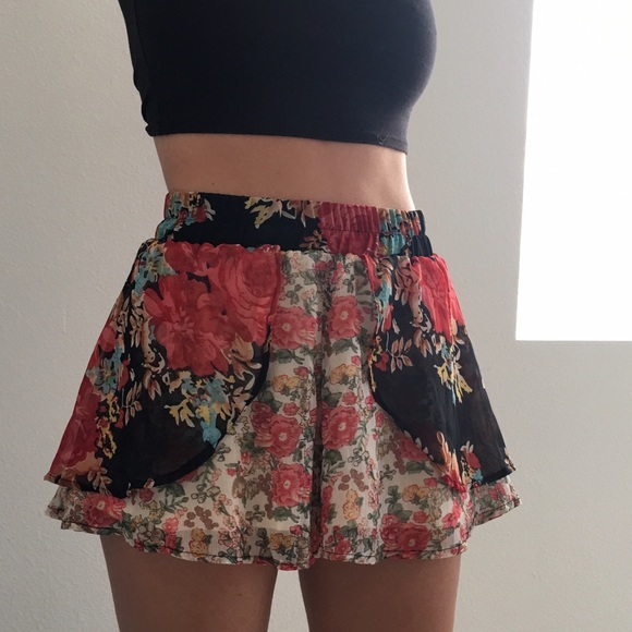 Band of Gypsies Mixed Floral Chiffon Shorts