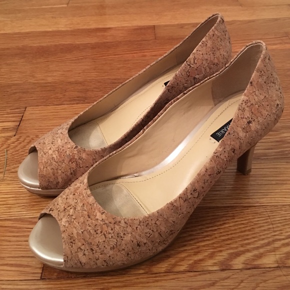 Alex Marie cork peep-toe heels