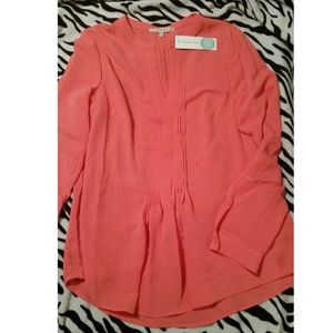 41Hawthorne Sinistra Split Neck Blouse Coral