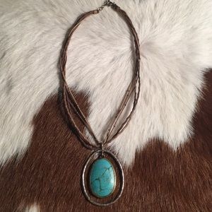 Turquoise and leather necklace