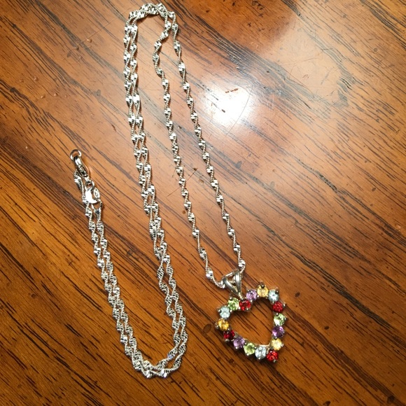 Multi-Gems Heart Necklace