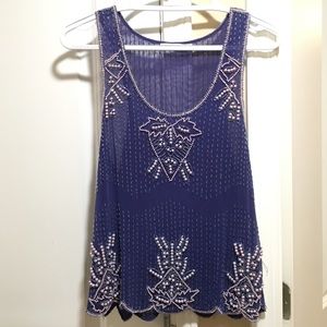 Hand sewn, beaded royal blue tank top