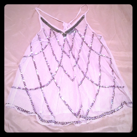 Sheer Tank with Silver Sequin Pattern