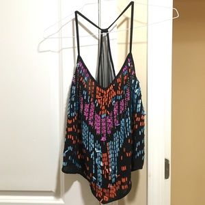 Black tank top with bright colored sequins
