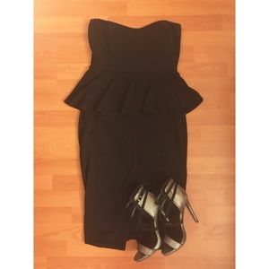 Black peplum Midi Plus Size Strapless Dress