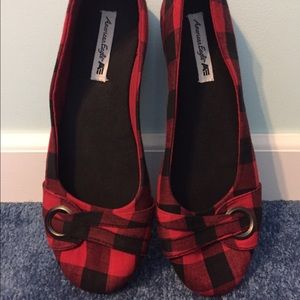 Red and Black Plaid American Eagle Flats