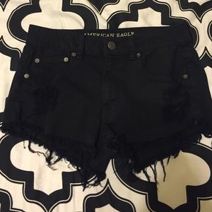 Distressed denim shorts