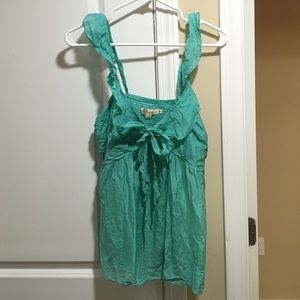 Teal ruffle blouse