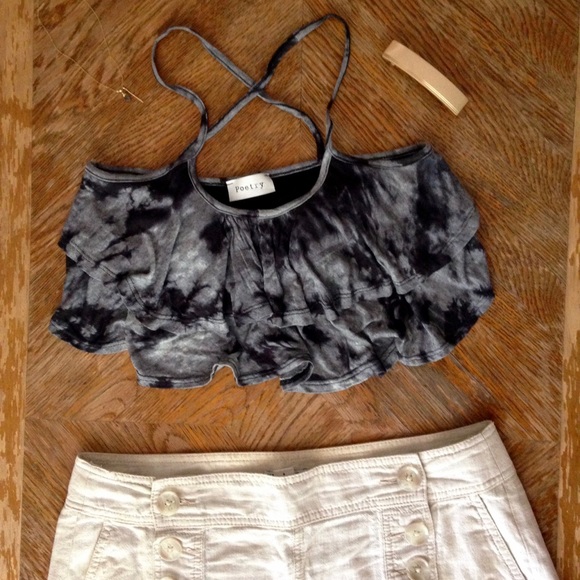 Urban Outfitters Tops - Poetry Gray Tye Dye Cross Back Flounce Crop Top