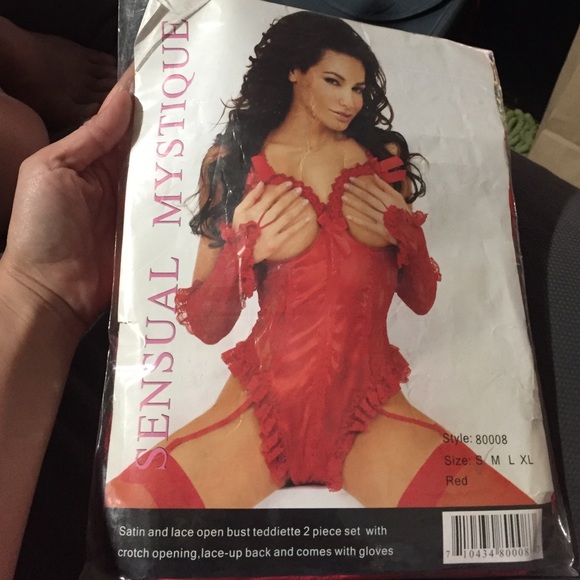 Sensual Mystique satin & lace open bust teddiette