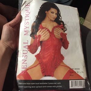 Sensual Mystique satin & lace open bust teddiette