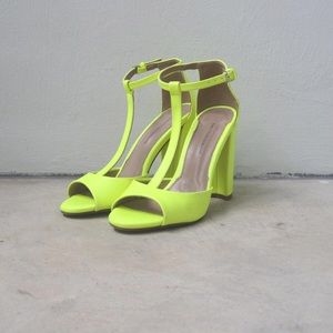 Neon green-yellow t strap Zara Heels.