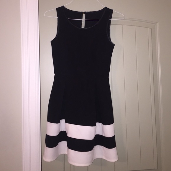 Black dress with white stripes