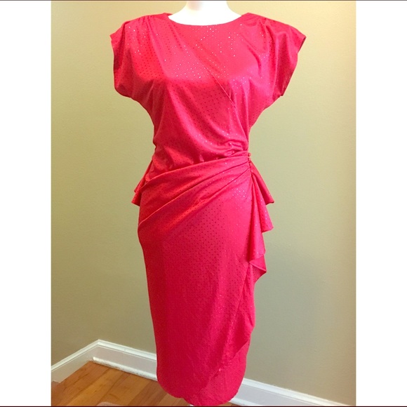 Vintage glam red dress w/glitter polka dots.