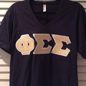 Phi Sig blue and gold stitched letters