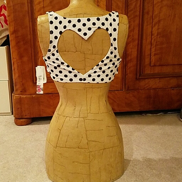 Bikini top polka dot haulter heart back *new large