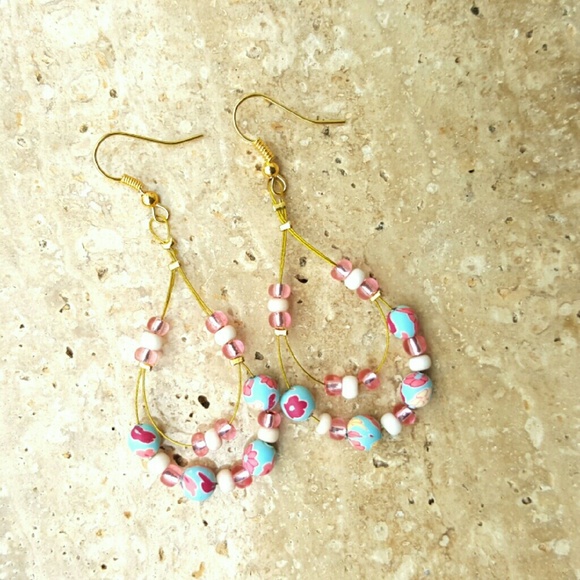 Pink and blue floral earrings