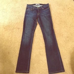 Dark wash denim straight leg jeans