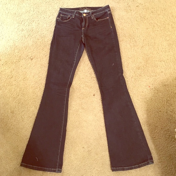 Dark wash denim flared jeans