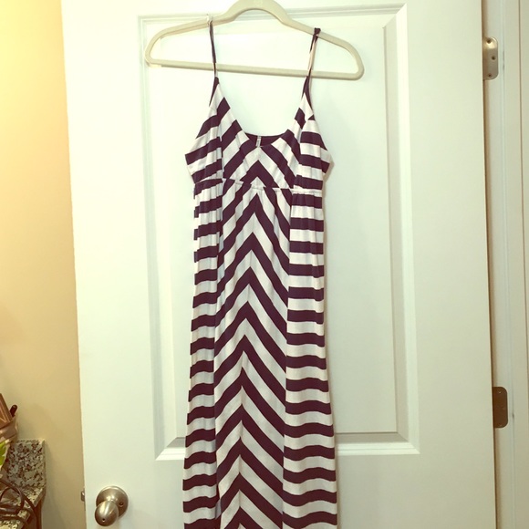 Navy and white striped maxi dress