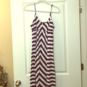 Navy and white striped maxi dress